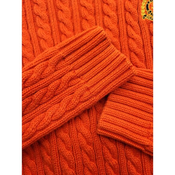 Lauren Ralph Lauren LG Crew Cable Knit Sweater Chunky Preppy Academia Orange - Picture 8 of 9